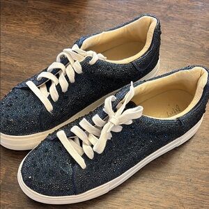 Betsey Johnson Sidny Platform Blue Rhinestone Sneakers and White Soles
